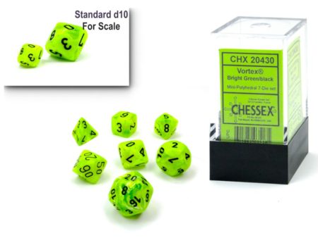 Chessex Vortex Mini Bright Green Black 7-Die Set Hot on Sale