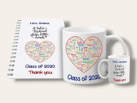 Teacher mug and notebook set (Students  names in heart) For Sale