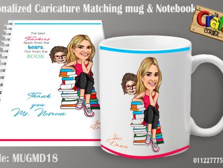 Caricature Teacher mug and notebook set For Sale