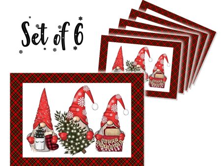 Canvas Printed tablemats (Set of 6).. Christmas gnomes design Online now