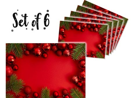 Canvas Printed tablemats (Set of 6).. Red Xmas design Fashion