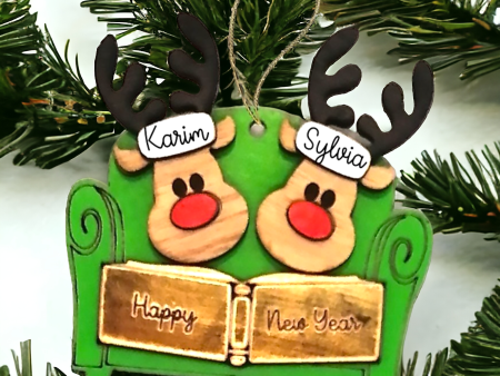 Personalized Reindeer on couch wooden ornament For Cheap