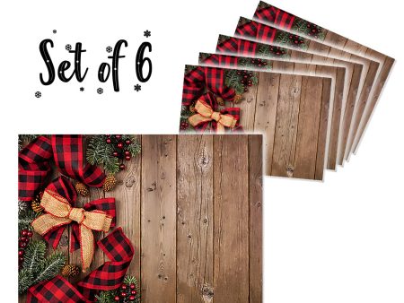 Canvas Printed tablemats (Set of 6).. Wooden Christmas design For Sale