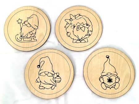 Wooden gnome engraved coasters (set of 4) Online now