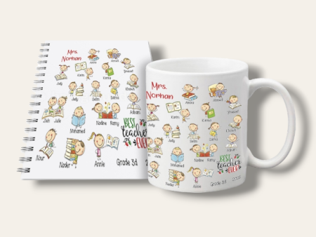 Teacher Mug & notebook set (Cartoon Class) For Sale