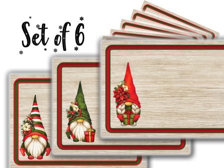 Canvas Printed tablemats (Set of 6).. Beige Christmas gnomes design Sale