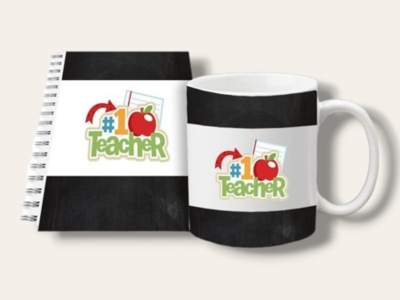 Teacher mug and notebook set (#1 teacher (black band)) For Sale