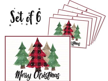 Canvas Printed tablemats (Set of 6).. Christmas trees design Cheap