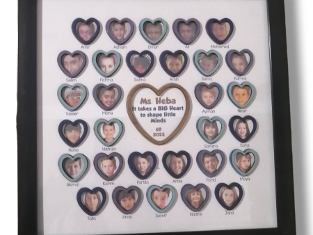 Students pictures in wooden hearts for Teacher For Sale