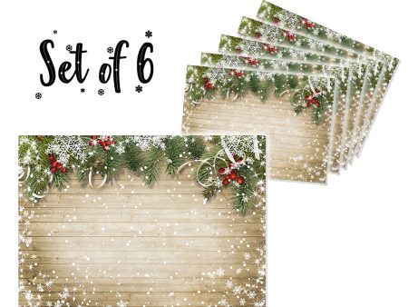 Canvas Printed tablemats (Set of 6).. Beige Xmas design Online now