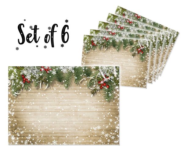 Canvas Printed tablemats (Set of 6).. Beige Xmas design Online now